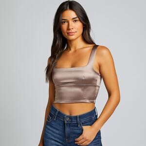 Aritzia Wilfred SZ M Brown Satin Crop Tank Fitted
